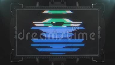 绿色像素眼符号在故障的未来液晶显示屏显示背景动画无缝循环...新质量